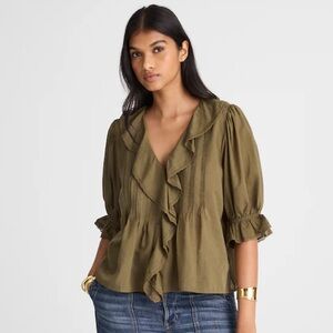 Madewell Khaki Ruffle Blouse